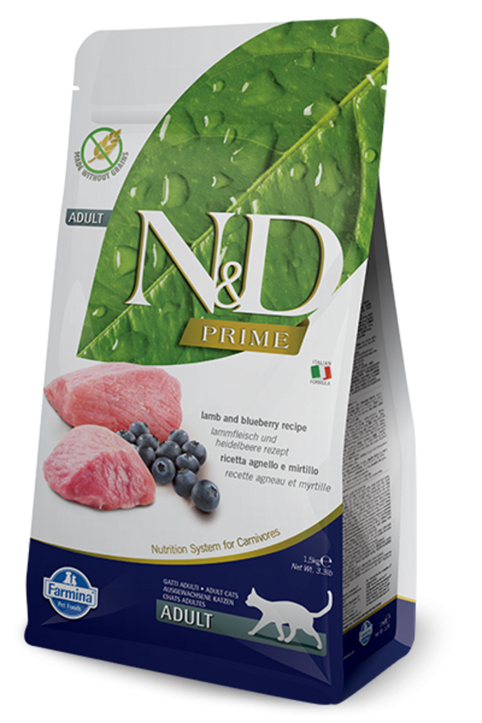 Farmina Prime N&D Natural & Delicious Grain Free Adult Lamb & Blueberry Dry Cat Food