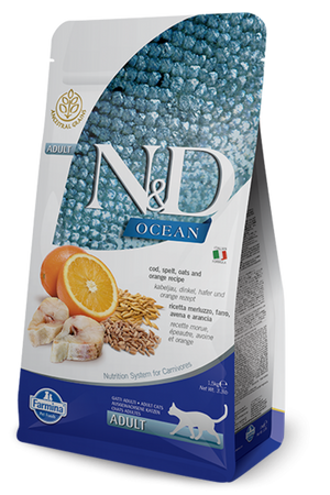 Farmina Ocean N&D Natural & Delicious Adult Cod, Spelt, Oats & Orange Dry Cat Food