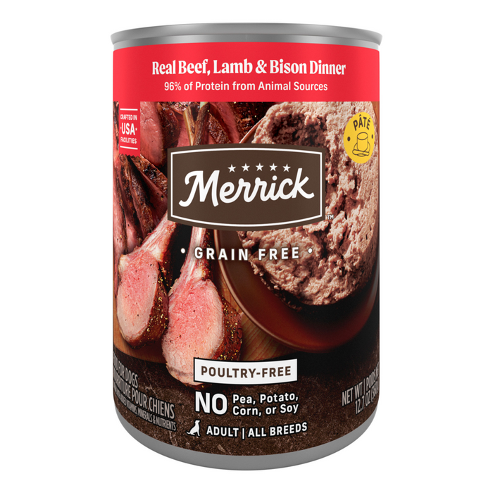 Merrick Grain Free 96% Real Beef, Lamb & Bison Canned Dog Food