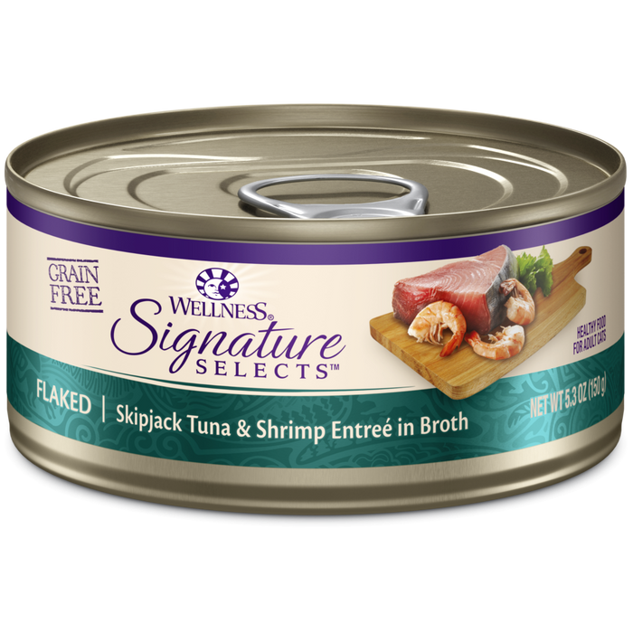 Wellness Signature Selects Grain Free Natural Skipjack Tuna with Shrimp Entree in Broth Wet Canned Cat Food