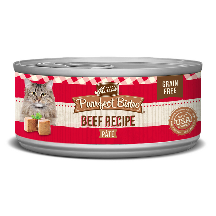 Merrick Purrfect Bistro Grain Free Premium Soft Canned Pate Adult Wet Cat Food, High Protein Beef Recipe