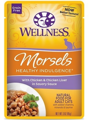 Wellness Healthy Indulgence Natural Grain Free Morsels with Chicken and Chicken Liver in Savory Sauce Cat Food Pouch