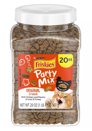 Friskies Party Mix Crunch Original Chicken Liver and Turkey Cat Treats Canister